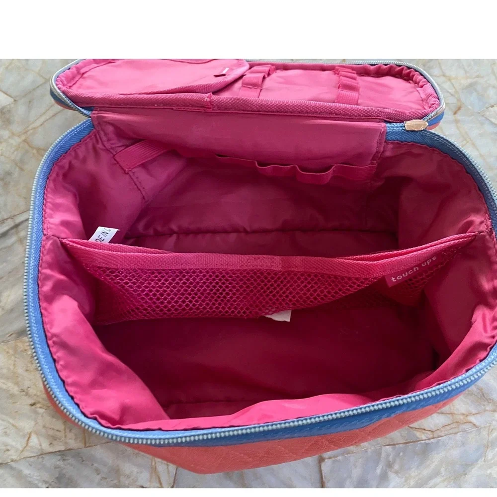 Sephora Quilted Makeup Train Case Coral Blue Travel Cosmetic Organizer Bag